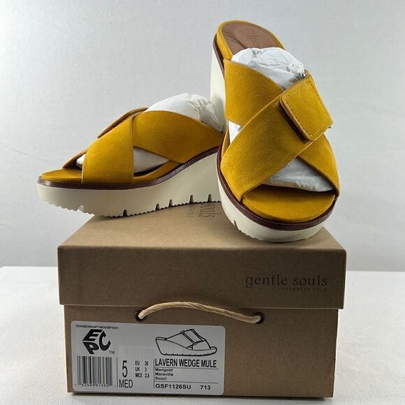 Gentle Souls by Kenneth Cole Lavern Wedge Mules Marigold size 5 - Picture 1 of 7
